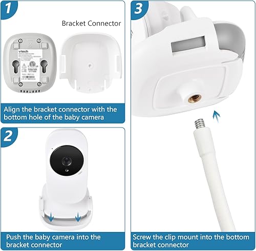 Miniatura 6 de Soporte para monitor de bebé compatible con VTech VM819, soporte flexible para monitor de bebé, soporte de clip para cuna sin herramientas ni daños
