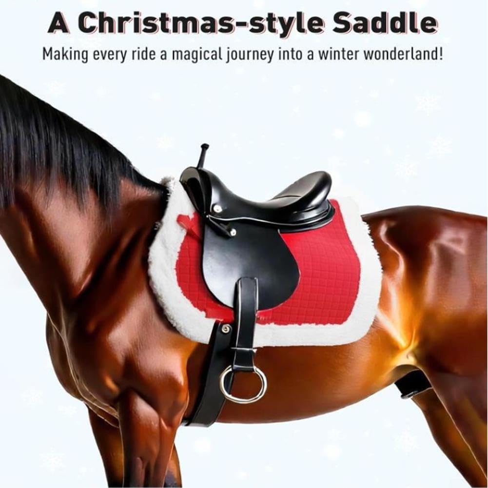 6-teiliges Weihnachtspferd-Outfit, rotes Sattelkissen, Weihnachtsmannmütze, Beinstulpen, verstellbar, Fleece, Reitsport, Festival, Verkleidungsset, Pferdemütze, Kostümzubehör für Pferde