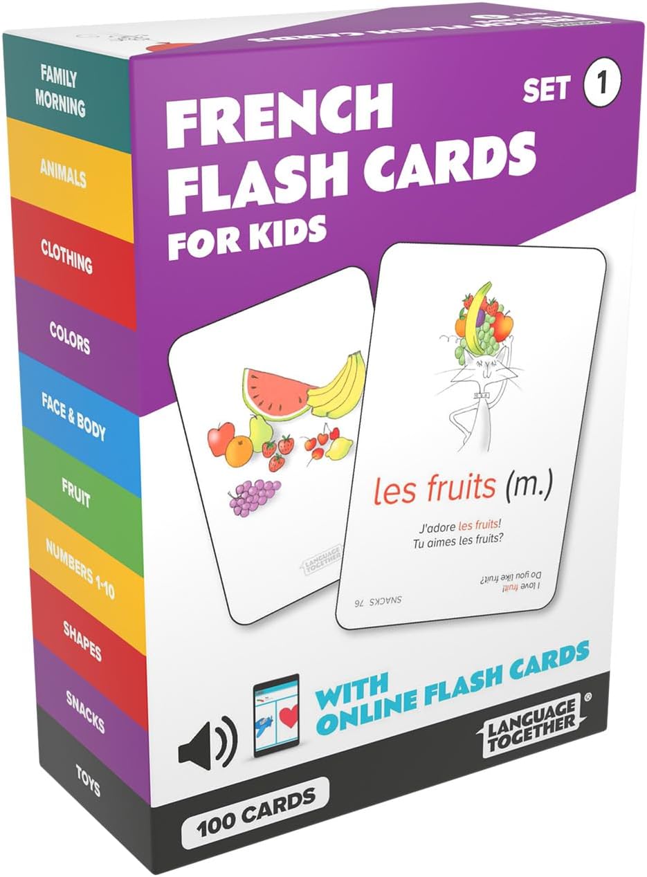 French Flash Cards for Kids: 100 First French Words with Online Audio - Learn Colors, Shapes, Numbers 1-10, Animals and More Beginner, Everyday Words - 100 Cards