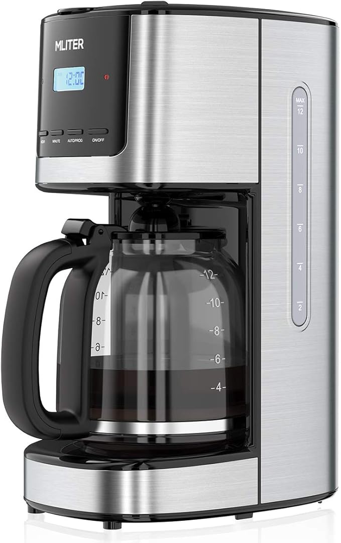 Amazon.com: MLITER - Cafetera programable con 12 tazas y temporizador para  el hogar y la oficina, antigoteo y calentador de 2 horas, color negro y  plateado : Hogar y Cocina