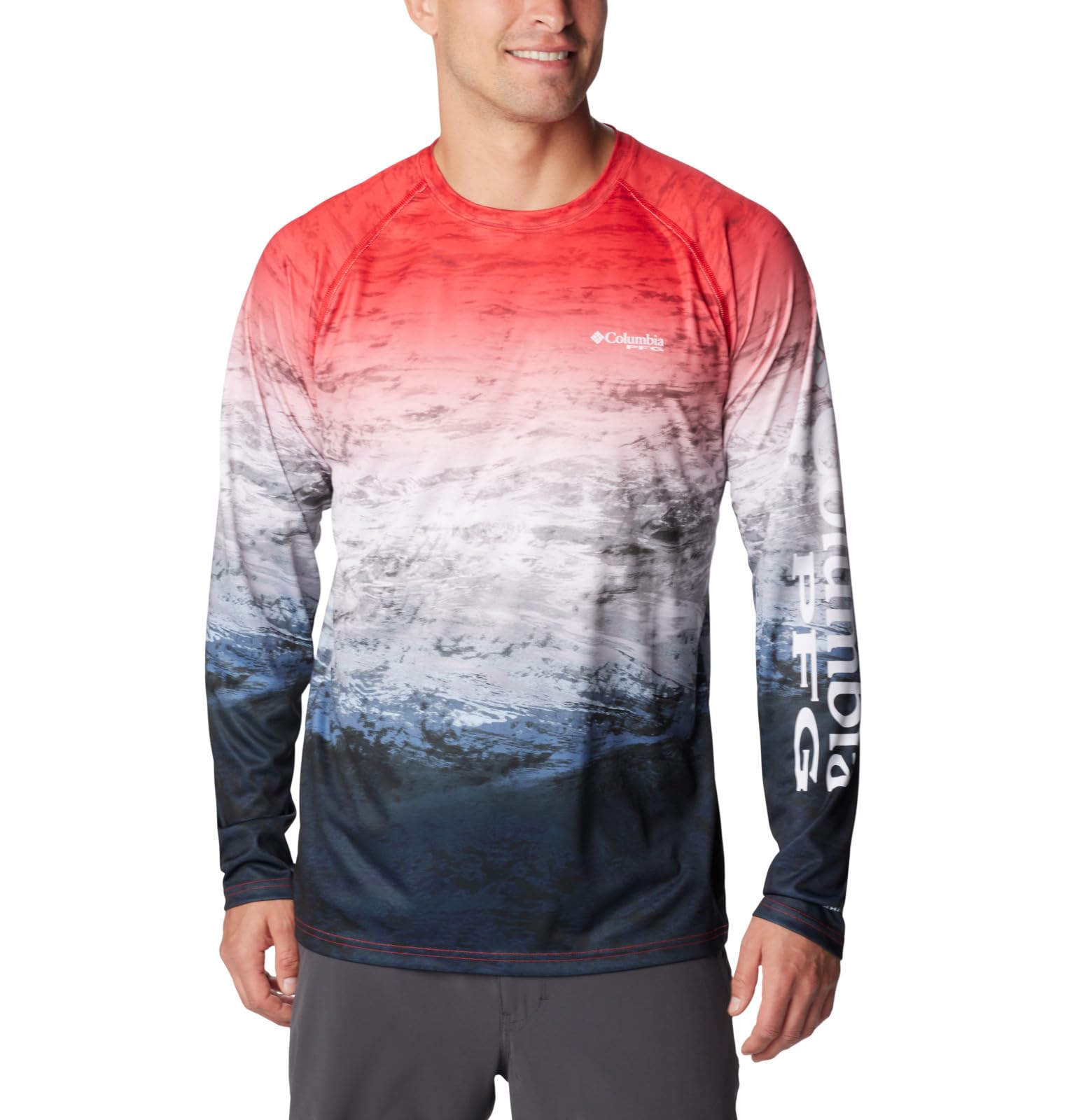 Columbia Men's Red Spark Deepsea Fade Super Terminal Tackle Long Sleeve Shirt, X-Large