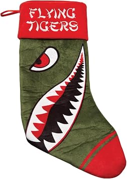 Sportys Flying Tigers P-40 Plush Velvet Christmas Holiday Stocking, 19" Long