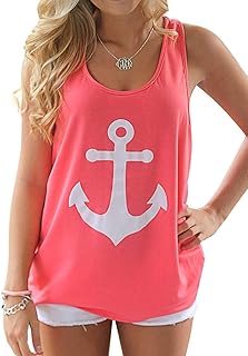 Sponsored Ad - Yanekop Women Boat Anchor Printed Tank Top Summer Basic Sleeveless Shirt Casual Loose Cami