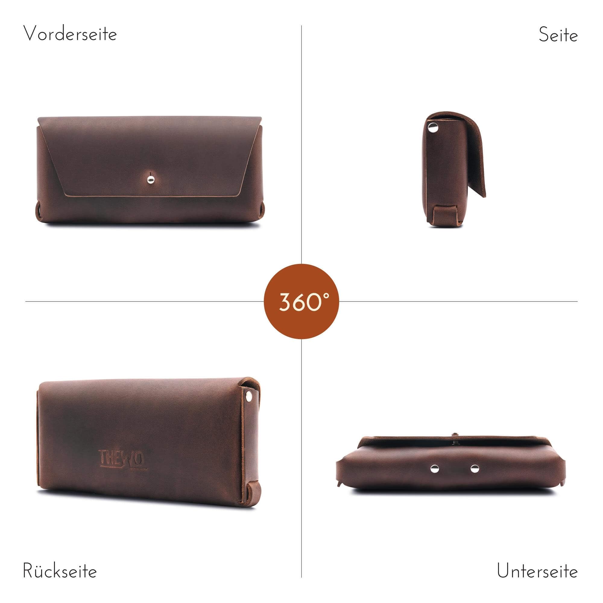 Brillenetui "Gert" aus Leder für Lesebrille, große Sonnenbrille, Gleitsichtbrille, Softcase Etui Leder für Damen & Herren, Brillenaufbewahrung