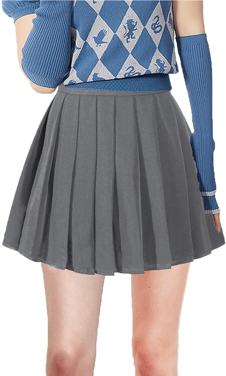 Women's Girls Short Pleated Plaid Skirt Plus Size School Cosplay Costumes 3 Lengths (15.5/18/23.5 inch)