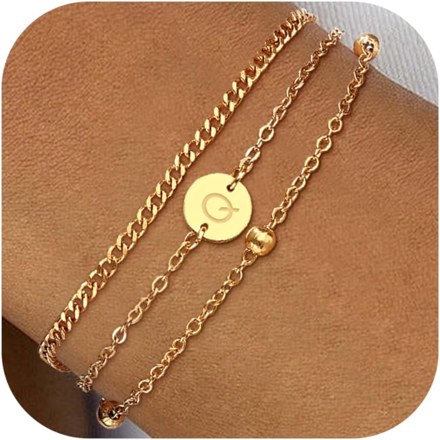 Valentines Day Gifts - A to Z Layered Initial Bracelets for Women - 18K Gold Plated on Stainless Steel Letter Charm Bracelet - Gold Jewelry Gifts for Birthday Christmas