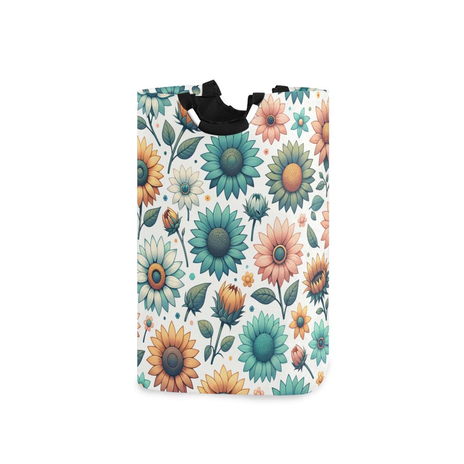 Jihqo Laundry Hamper Basket Sunflowers Green Collapsible Nursery Storage Bin Waterproof Clothing Baskets for Home Bedroom Bathroom Washing Room