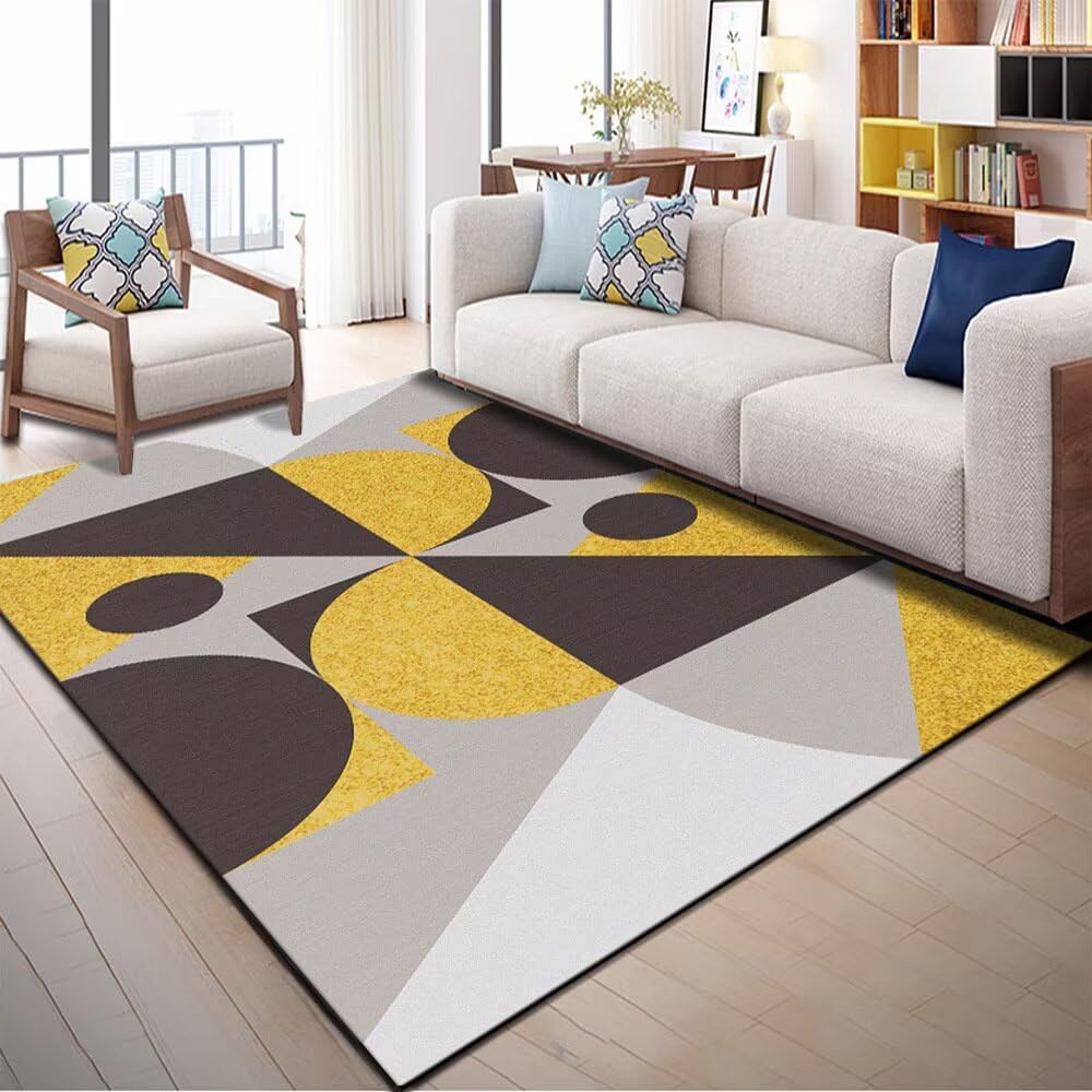 Tapis chambre garçon marron jaune 120x160 de salon géométrique