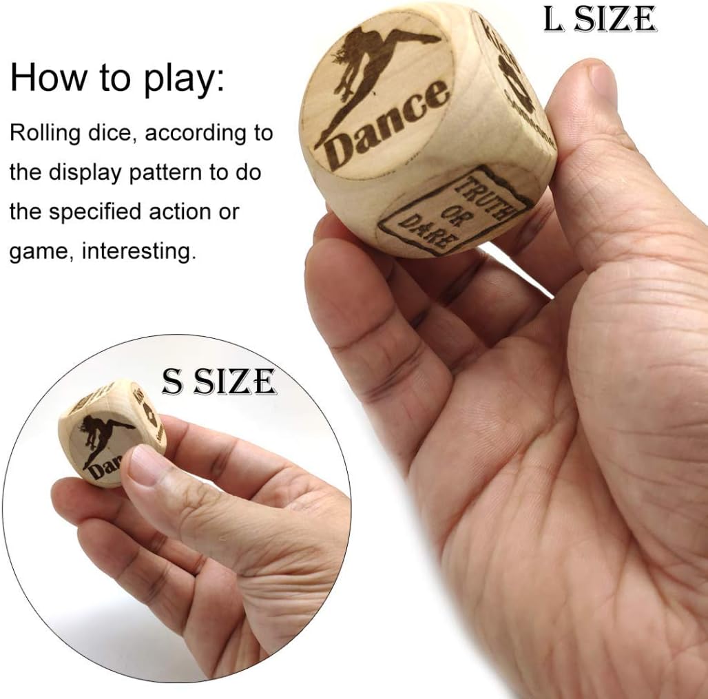 Creative Wooden Playing Dice Set Party Pack Dice Game Entertaining Rolling Wood Cube Dices for Fun Adult Drunk Frenzy Party 2PCS(L-40MM)