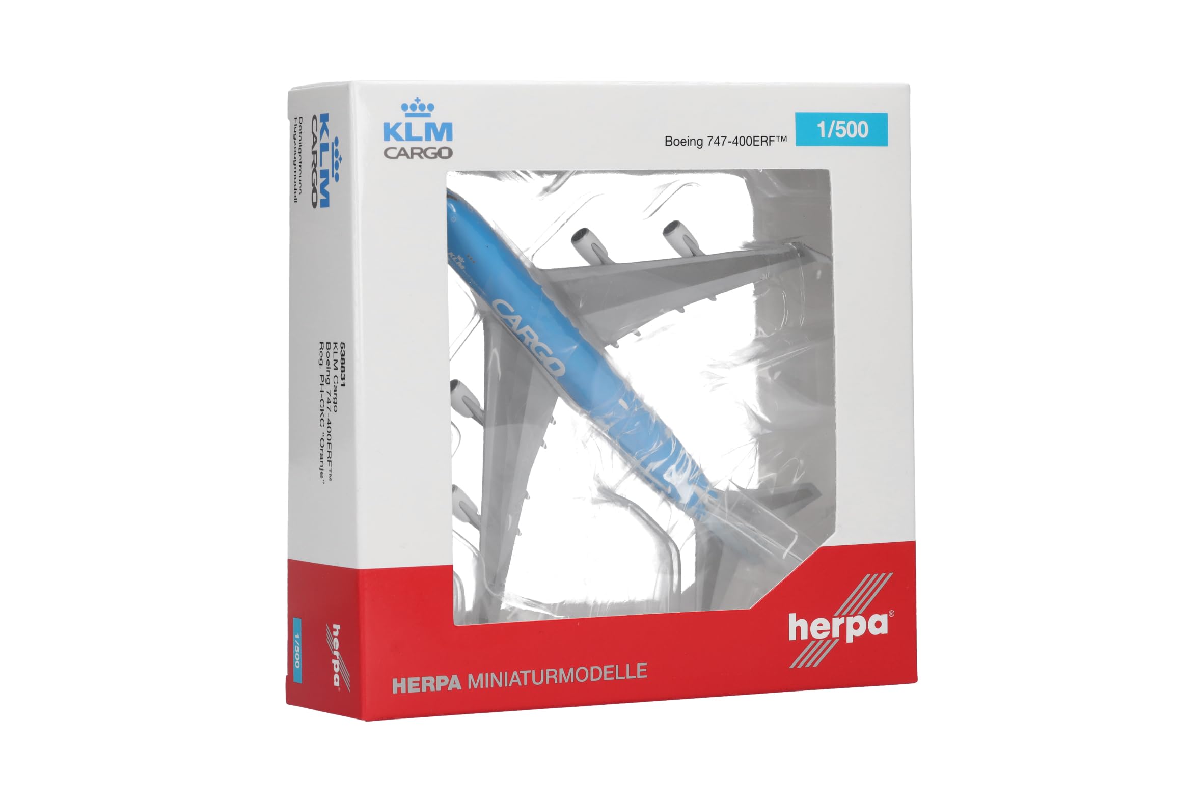 Herpa modellino aereo KLM Cargo Boeing 747-400ERF, miniatura in scala 1:500, pezzo da collezione, modello di aereo senza base, metallo