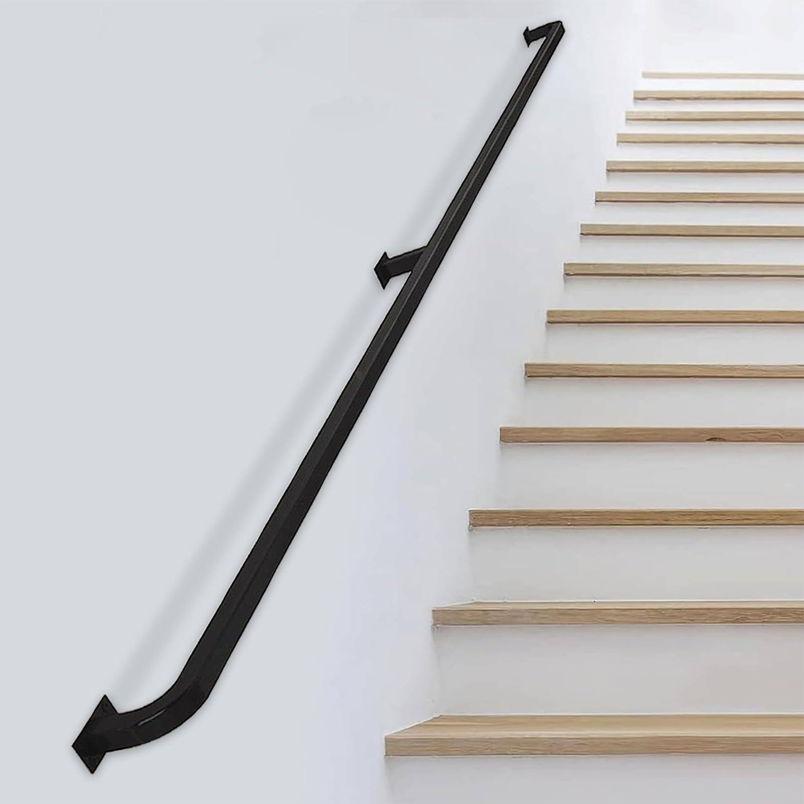 LWJSOCP Stair handrail Modern Square Stair Handrail for Walls, 1/1.5/2/3m Railing Support Stairs Wall Handrail Bracket Balustrade Fixture Stair Banister Round Corner Safety Grab Bar (Size : 0.8m
