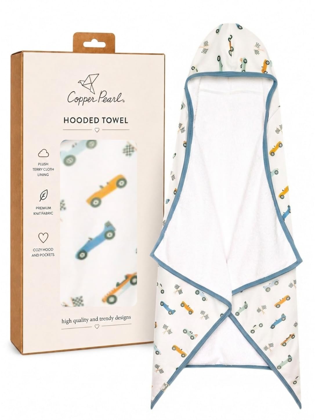 Photo 1 of Copper Pearl Hooded Towel for Kids, Soft Hooded Bath Towel for Boys & Girls Age 4+, Large Kids Hooded Towel Wrap, Big Kid Bath Towels with Pockets, Speedster