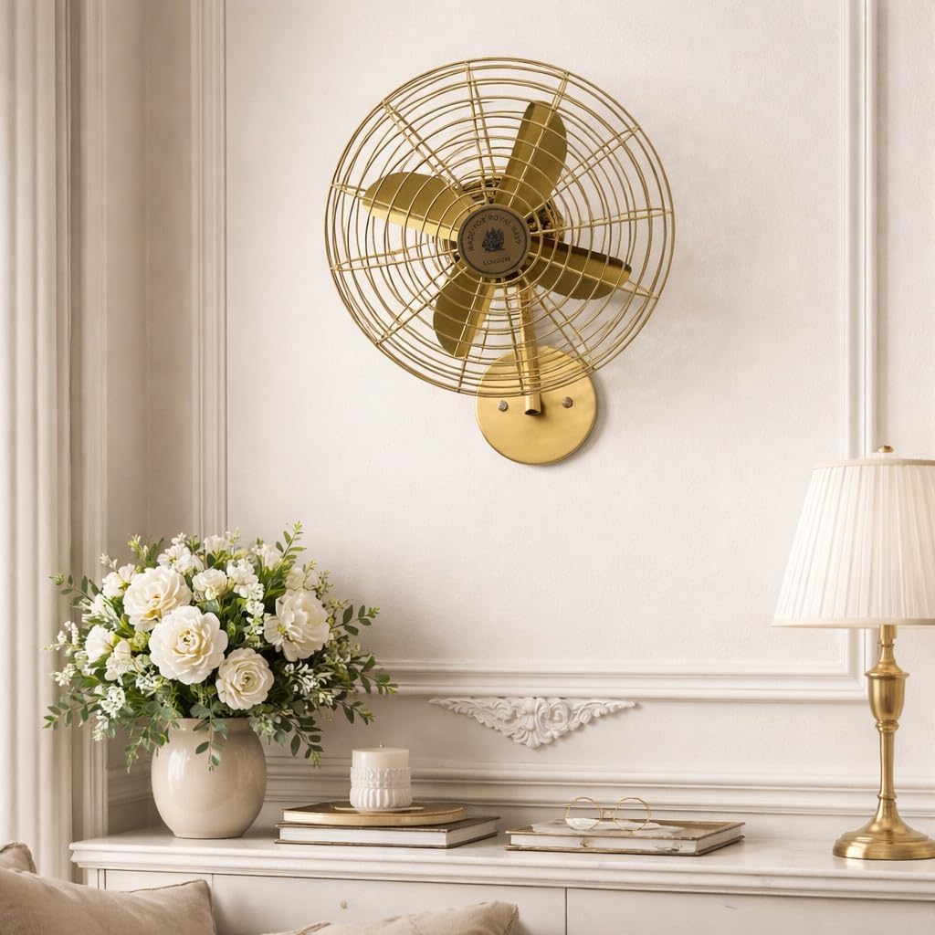 Super Instruments – 1350 RPM High Speed Motor, Classic Antique Wall Mounted Fan, Durable Metal Body, Adjustable Tilt, Retro Decorative Fan for Living Room, Office, Cafés & Hotels