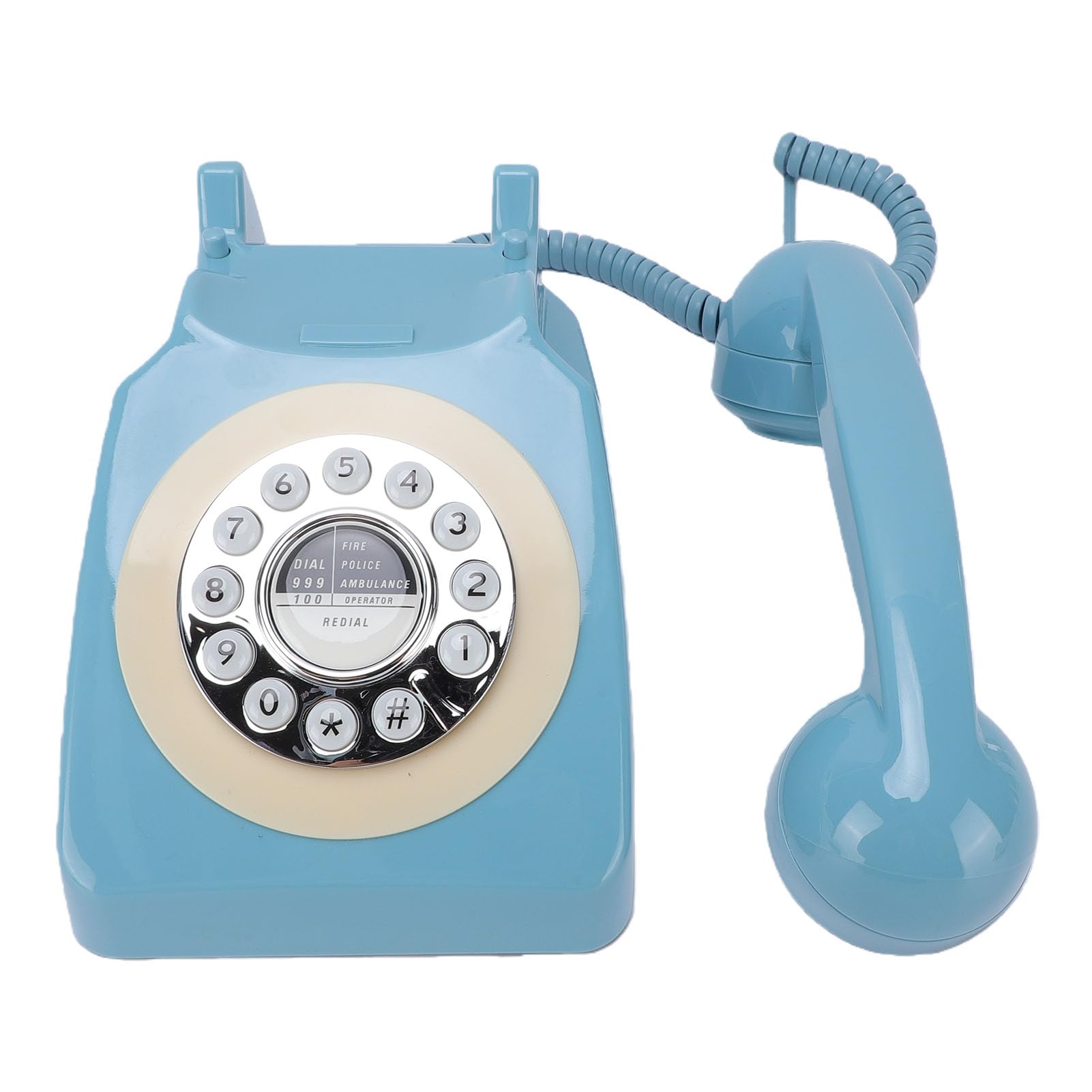 Annadue Telefon Stacjonarny w Stylu Retro, Klasyczne, Staromodne Przyciski Wybierania Numeru Telefon z funkcją Ponownego Wybierania Złącze RJ11 dla Rodziny Seniorów w Biurze Domow (BLUE)