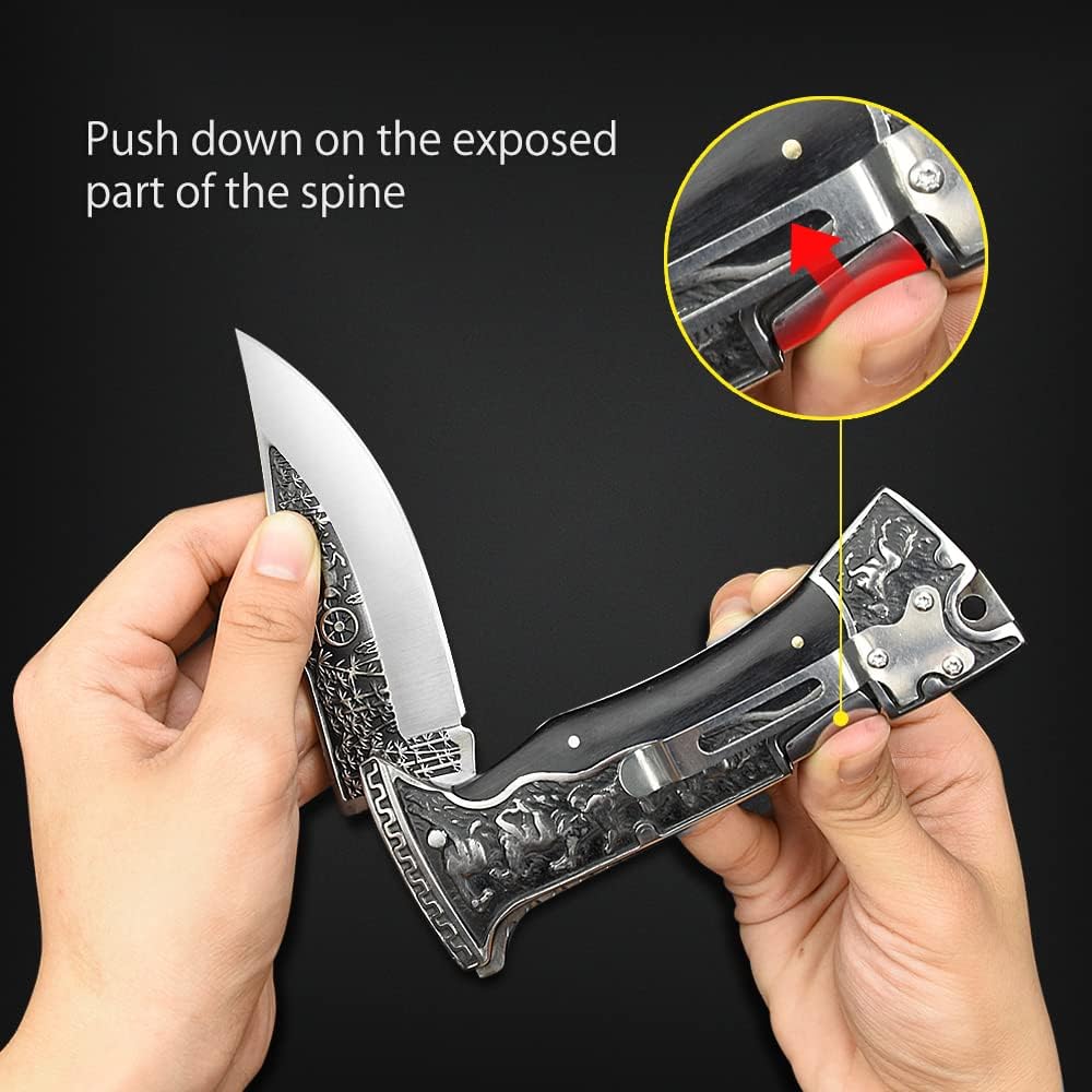 NedFoss Dark Hourse Pocket Knife for Men, Fathers Day Dad Gifts for Men from Daughter Wife Son, 3.5 inch Engraved Unique Folding Knife, Pocket Knives with Holster, Cool Knives, Mens Stocking Stuffers Gifts Idea for Boyfriend Husband Grandpa