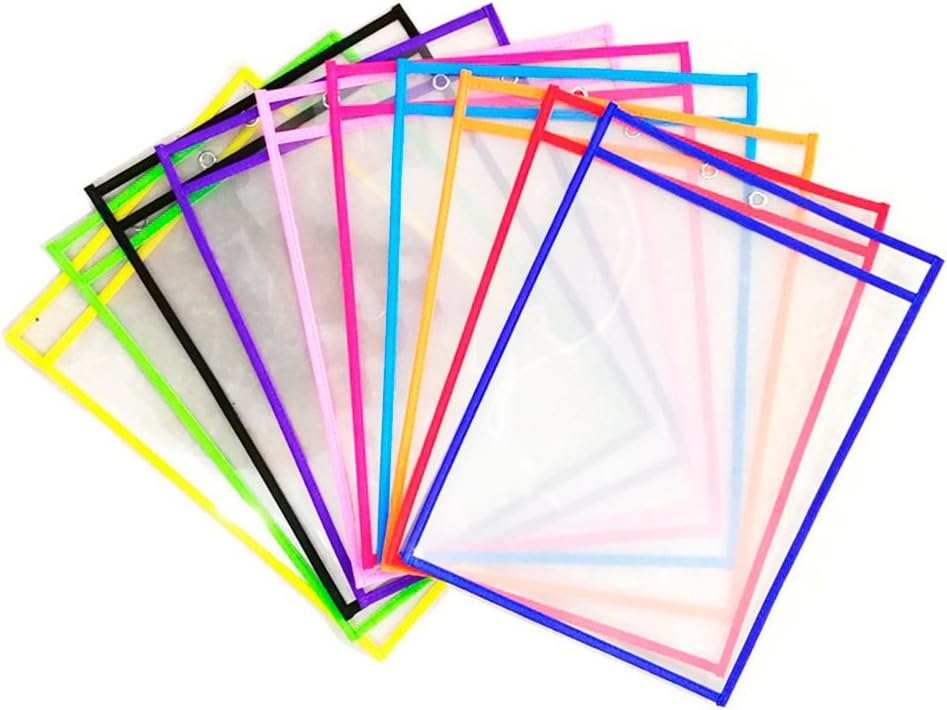 10 PACK Dry Erase Pockets, Perfect for Classroom Organization, Reusable Dry Erase Pockets, Teaching Supplies, Oversize 10'' x 13''