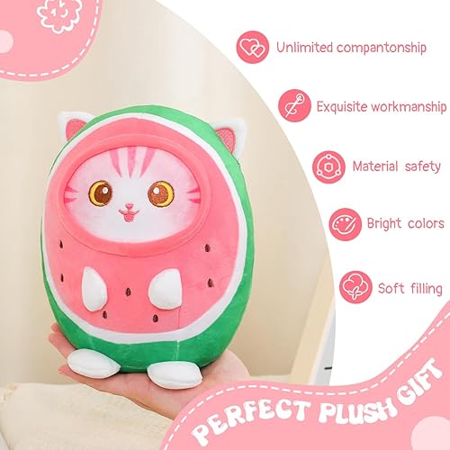 Miniatura 5 de AIXINI Bonita almohada de peluche de gato sandía de 8 pulgadas, suave peluche Kawaii con traje de fruta, regalo para niños