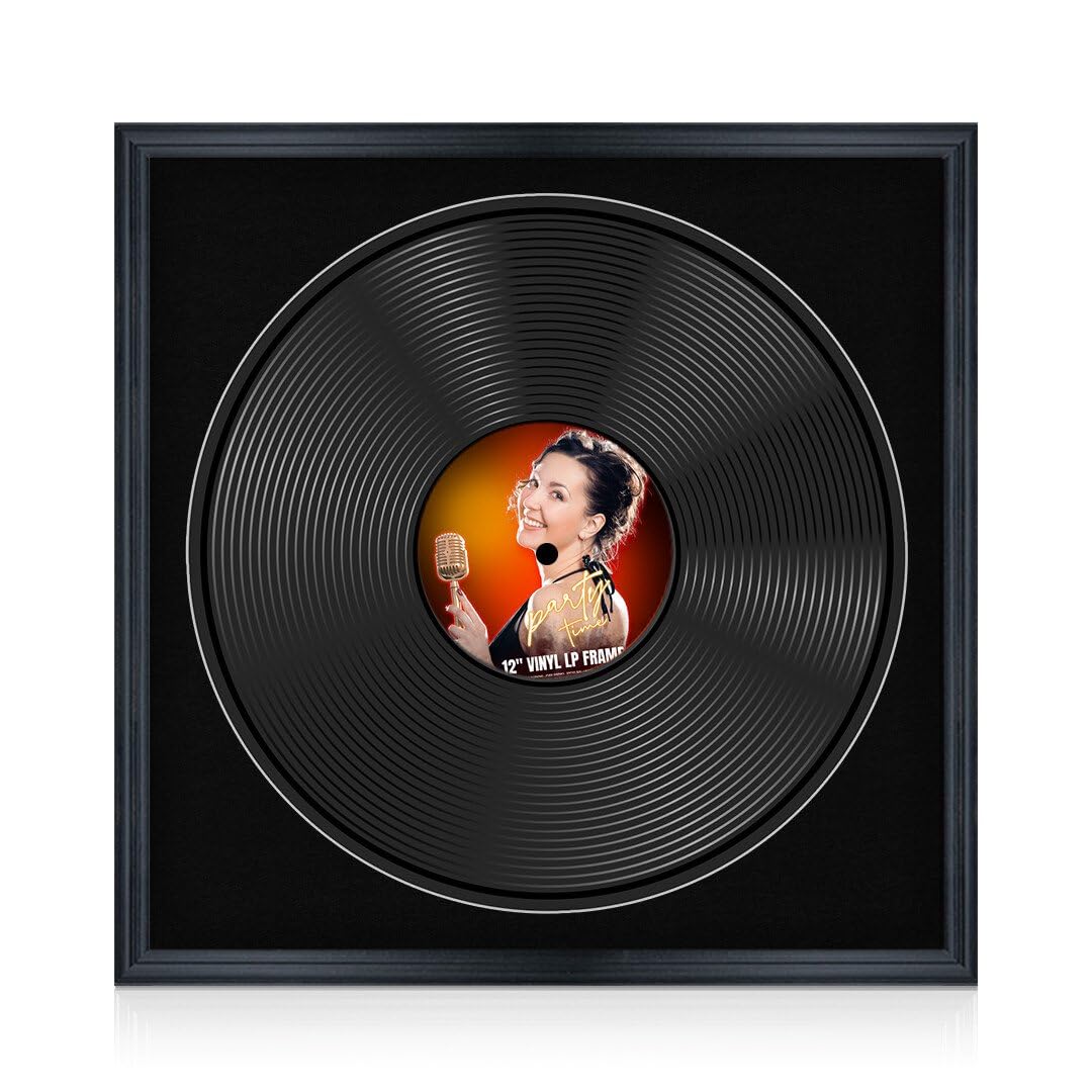 Procut Global 16x16" Black Vinyl Record Frame for 12 Inch LP Disc - Round Display Classic Photo Frame for Vinyl CD Records - Engineered Wood with Shatterproof Perspex Front - Black Mount