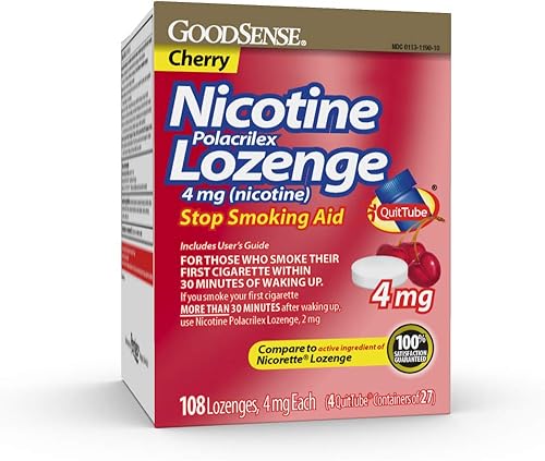 GoodSense Pastilla de nicotina de 4 mg, reduce los antojos de nicotina y deja de fumar con una terapia de reemplazo de nicotina, 108 unidades