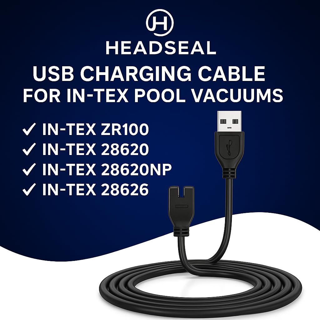 Cable USB de carga al vacío HeadSeal - Compatible con los modelos Intex 28620, 28620AV, 28620CC, 28620NP, 28626, 28626AD, 28626AE, 28626AH, 28626AI, 28626AJ, 28626AV - Cable de repuesto duradero