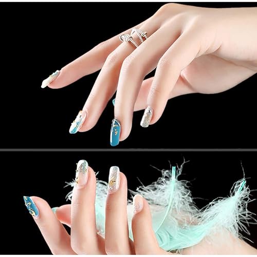 Miniatura 6 de Aretes de metal para uñas, aretes de metal de oro rosa plateado, estrella de rosa, luna y pluma, juego de dijes de uñas con forma de corazón y