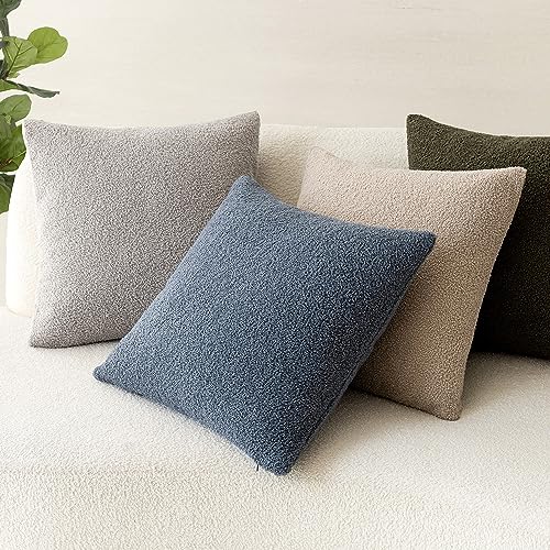 Image of Foindtower Pack of 2, Curly Faux Fur Decorative Throw Pillow Covers Soft Fuzzy Plush Cushion Case with Zipper Cozy Pillowcase for Home Living Room Couch Bed Sofa 24 x 24 Inch, Blue