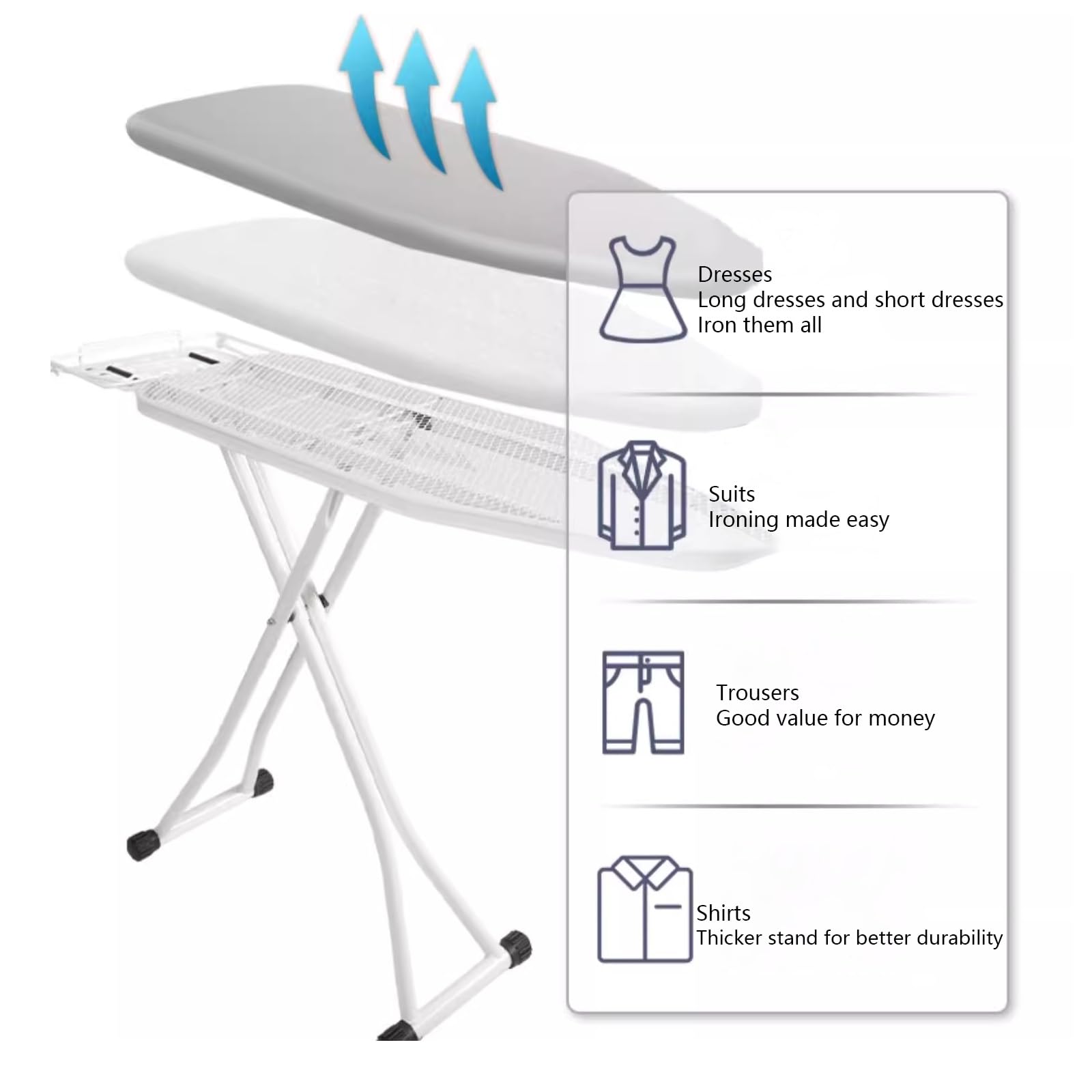 Tabla de Planchar con Funda Resistente al Calor Tabla de Planchar de Altura Ajustable Soporte de Planchado Plegable Antideslizante Cómodo de Usar(Blue3)