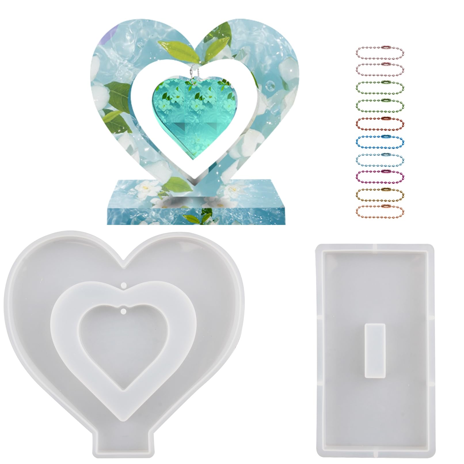 Sweetfamily Confezione da 2 stampi in resina per cornici portafoto, rettangolari e a forma di cuore, stampi in resina epossidica per la decorazione