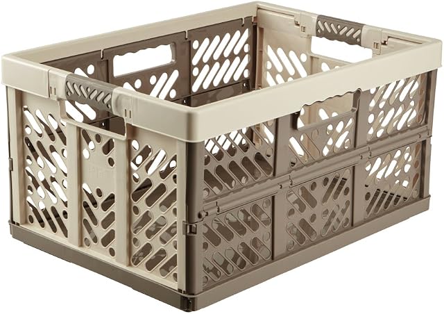 keeeper Extra Strong Folding Box with Soft-Touch Handles, 54x37x28 cm, 45 Litre, Ben, Cream/Taupe