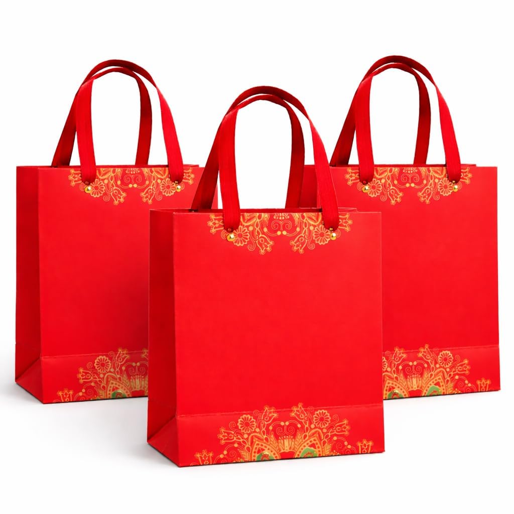 Nibbler® Premium Red Gift Bags With Handles, Decorative Paper Gift Bag For Wedding, Return Gifts, Festival & Party Favor Packaging (RED BIG, PACK OF 5)-image-45