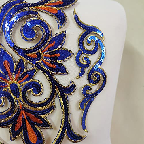 2Pcs Large Sapphire Sequins Flower Applique Patches Clothing Diy Embroidery Sticker Blossom #TOP2