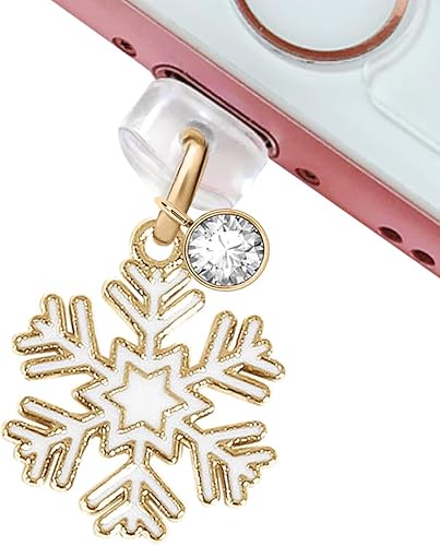 ELISE & FONDA CP657 Puerto de carga USB Anti polvo Plug Chirstmas Snowflake Phone Charm para iPhone 14131211XS MAXXRX8 Plus76S8SE iPad iPod (blanco)