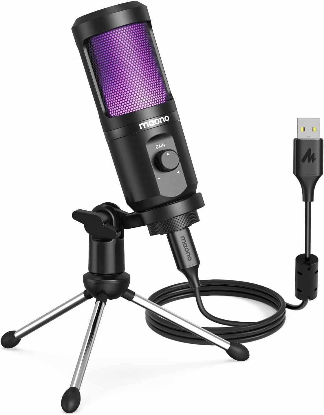 Maonocaster AU-PM461TR RGB USB Gaming Microphone with Mic Gain - Black