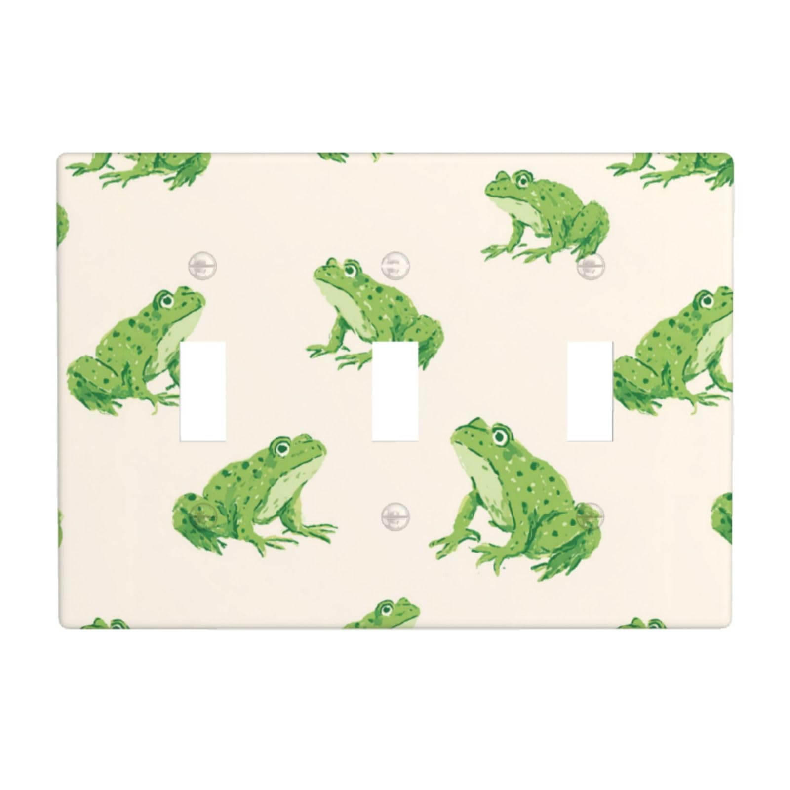 Woshuwo White Green Frog Pattern Light Switch Covers 3 Gang Triple Toggle Wall Plate Switchplate Electrical Faceplate For Bathroom Kitchen Bedroom Decor