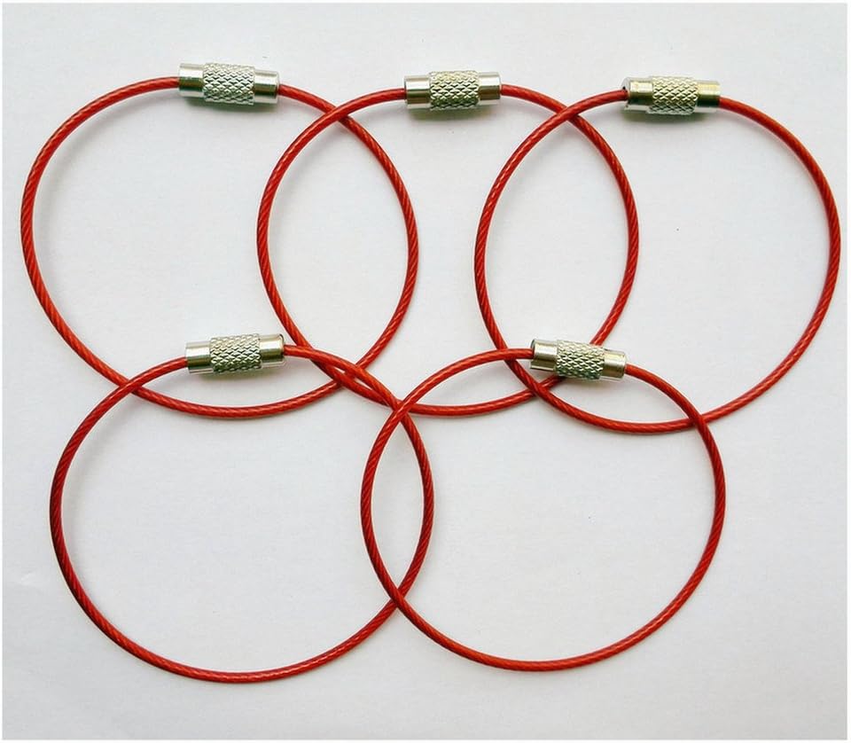 Stainless Steel Mantaring Cable Key Ring Waterproof - 5 Pack (Red)