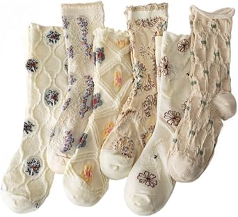 6 Pair Vintage Ruffle Socks for Women Cute Ankle Floral Socks Japanese Cable Knit Coquette Y2K Aesthetic Slouch Socks