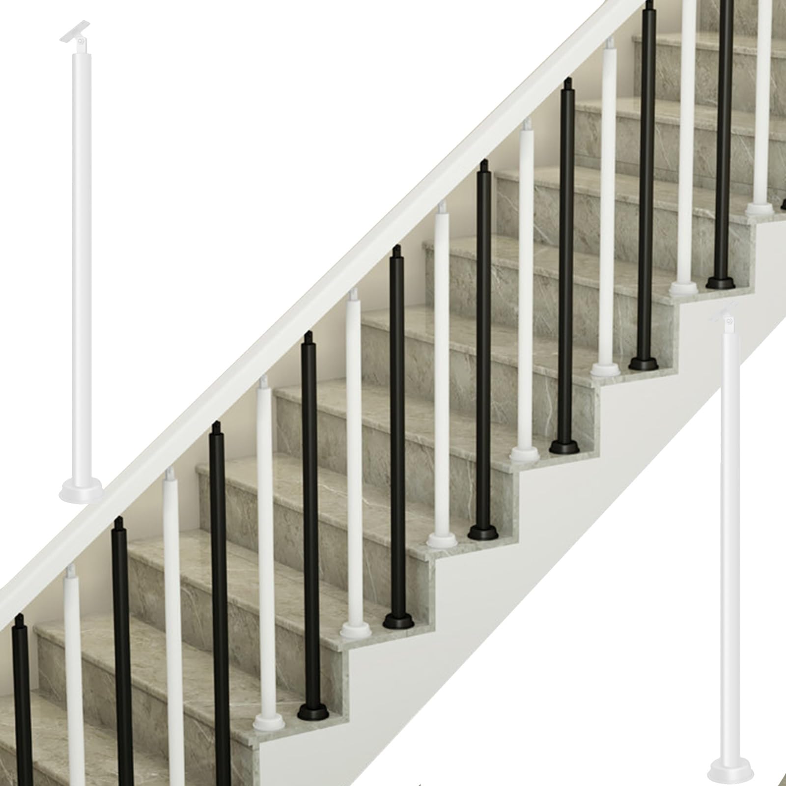 WLCGYD Black White Metal Stair Spindles Round, Adjustable Wrought Iron Balusters with Set Screw - Commercial/Residential, Indoor Outdoor Staircase Balusters Spindles, Custom Size(White,38in/96.5cm)