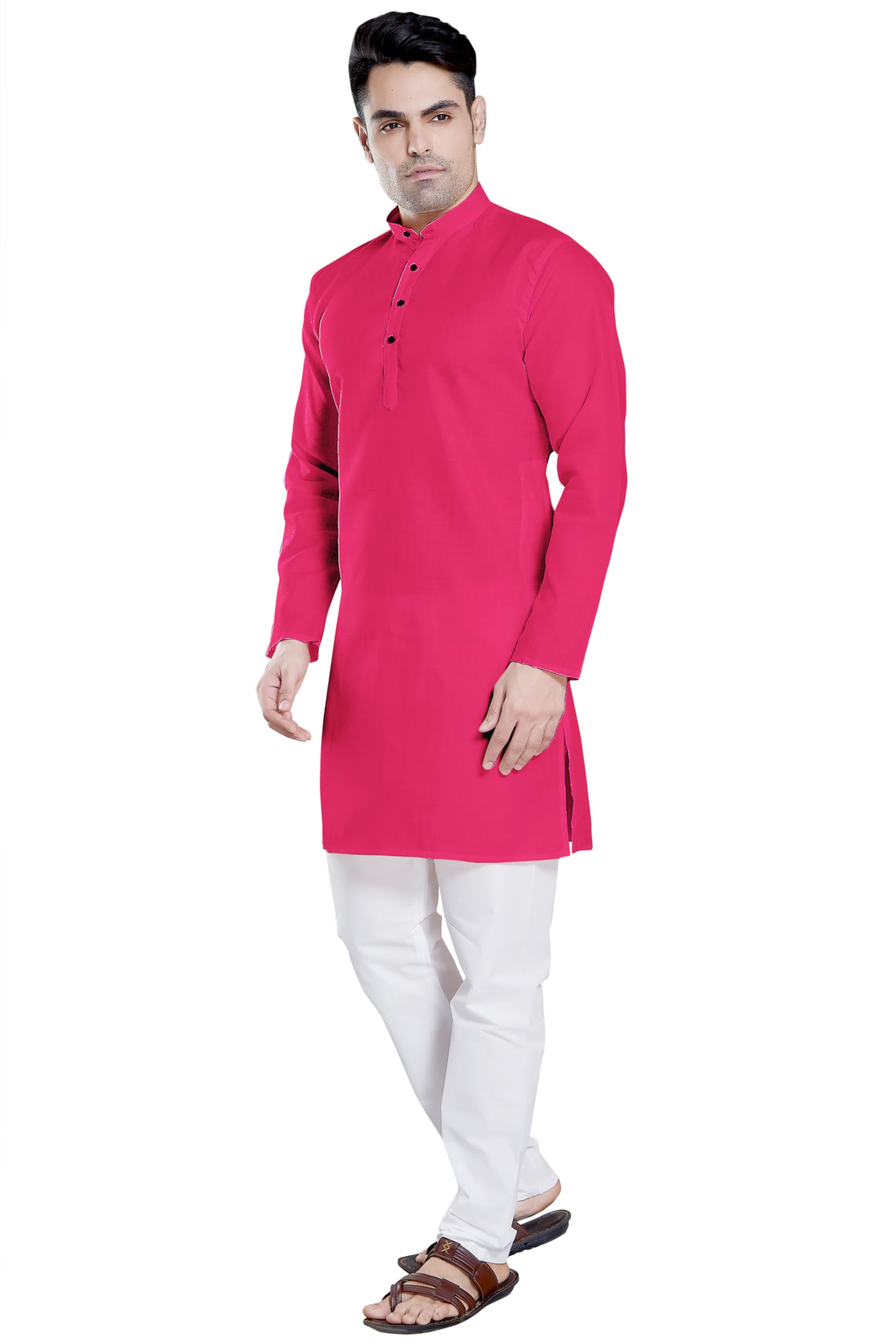 DIVISIVE Men's Plain Cotton Blend Linen Slim Fit Kurta Pyjama Set (DKRT57_M_Rani) - Image 2 thumbnail
