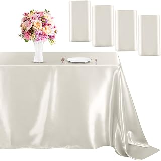 MCEAST 4 Pieces Gold Satin Tablecloth 102 x 58 Inch Gold Satin Table Overlay Cover Rectangular Bright Silk Tablecloth for Party, Wedding, Banquet Table Decoration