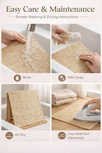 Miniatura 9 de Juego de 6 manteles individuales de ramio hechos a mano, 12 x 18 pulgadas, ecológicos, tejidos naturales, para mesa de comedor, resistentes al calor