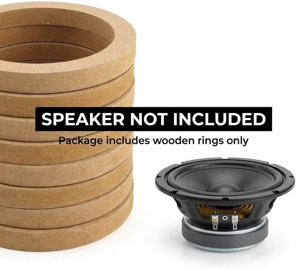 QWORK Wooden Speaker Spacer Rings, 8 Pcs 6.5" Car MDF Speaker Ring, MDF Tweeter Wood Rings for 6.5 Inch Speakers