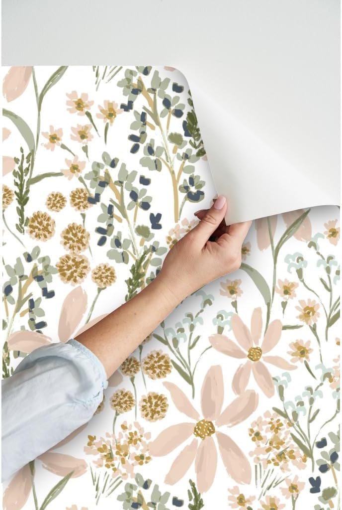 Peel & Stick Wallpaper 9ft x 2ft - Daisy Dreams Country Floral Girl Spring Summer Large Custom Removable Wallpaper by Spoonflower