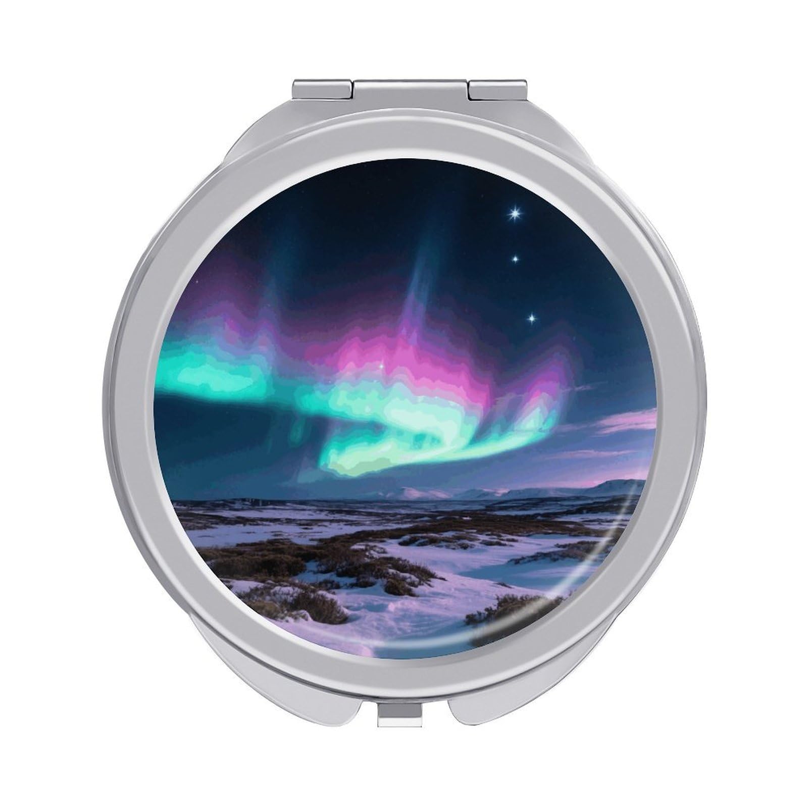 VstaDank Aurora Makeup Mirror Beautiful Compact Makeup Mirror Silver Mirrors Surface Folding Makeups Lightweight Travel Makeups Mirrors for Suitable Handbag and Purses