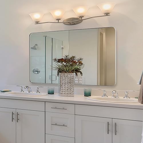 ANDY STAR Espejo de baño cromado de 30 x 48 pulgadas, espejo de pared grande para baño, espejo rectangular redondeado en marco de metal de acero disponible en Yaxa Colombia