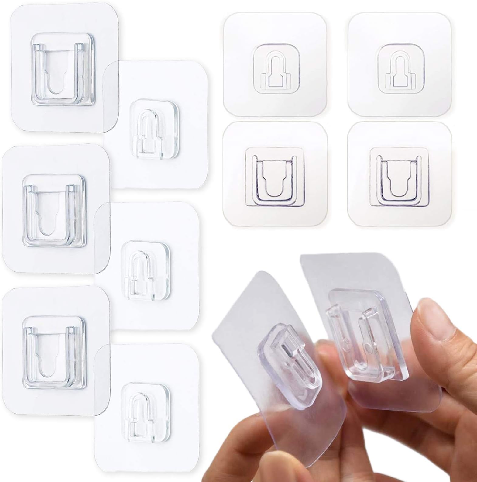 – 16 Pairs Double-Sided Adhesive Wall Hooks, Waterproof and Oilproof Reusable Seamless Hooks Without Punching and Nails Heavy Duty Self-Adhesive Wall Hook for Kitchen Bathroom Office