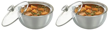Borosil Stainless Steel Insulated Curry Server, 1.5 litres, Silver & Stainless Steel Insulated Curry Server, 500 Ml, Silver Combo