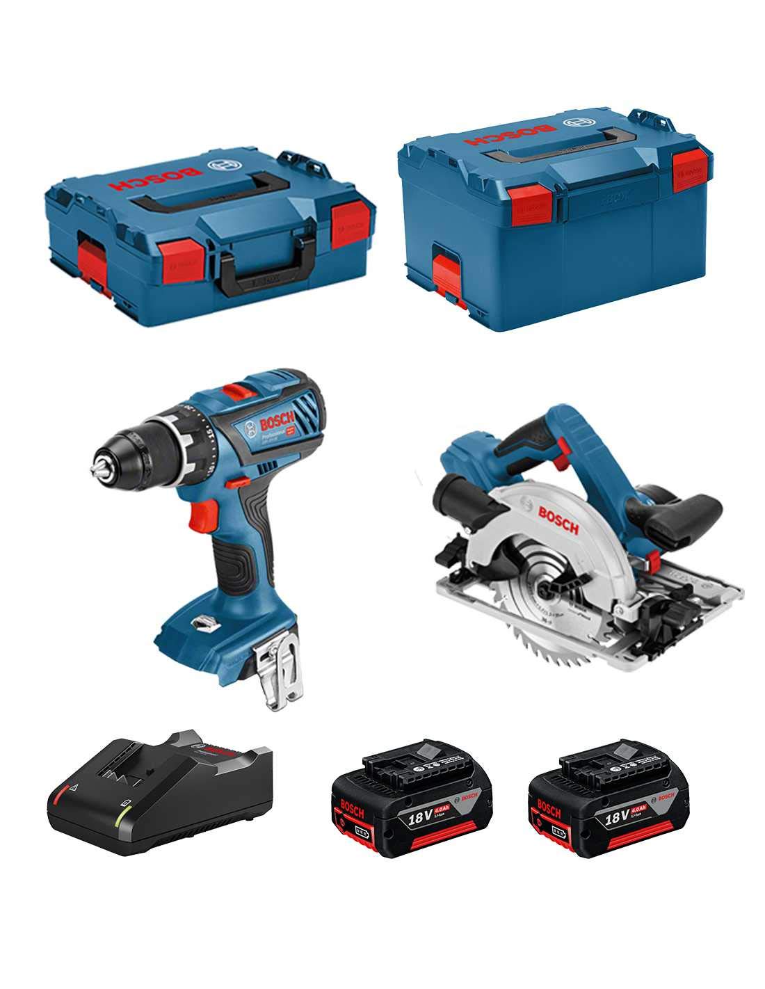 BOSCH Kit 18V BSK182M2D (Taladro Atornillador GSR 18V-28 + Sierra Circular GKS 18-57G + 2 Baterías de 4,0 Ah + Cargador + L-Boxx 136 + L-Boxx 238)