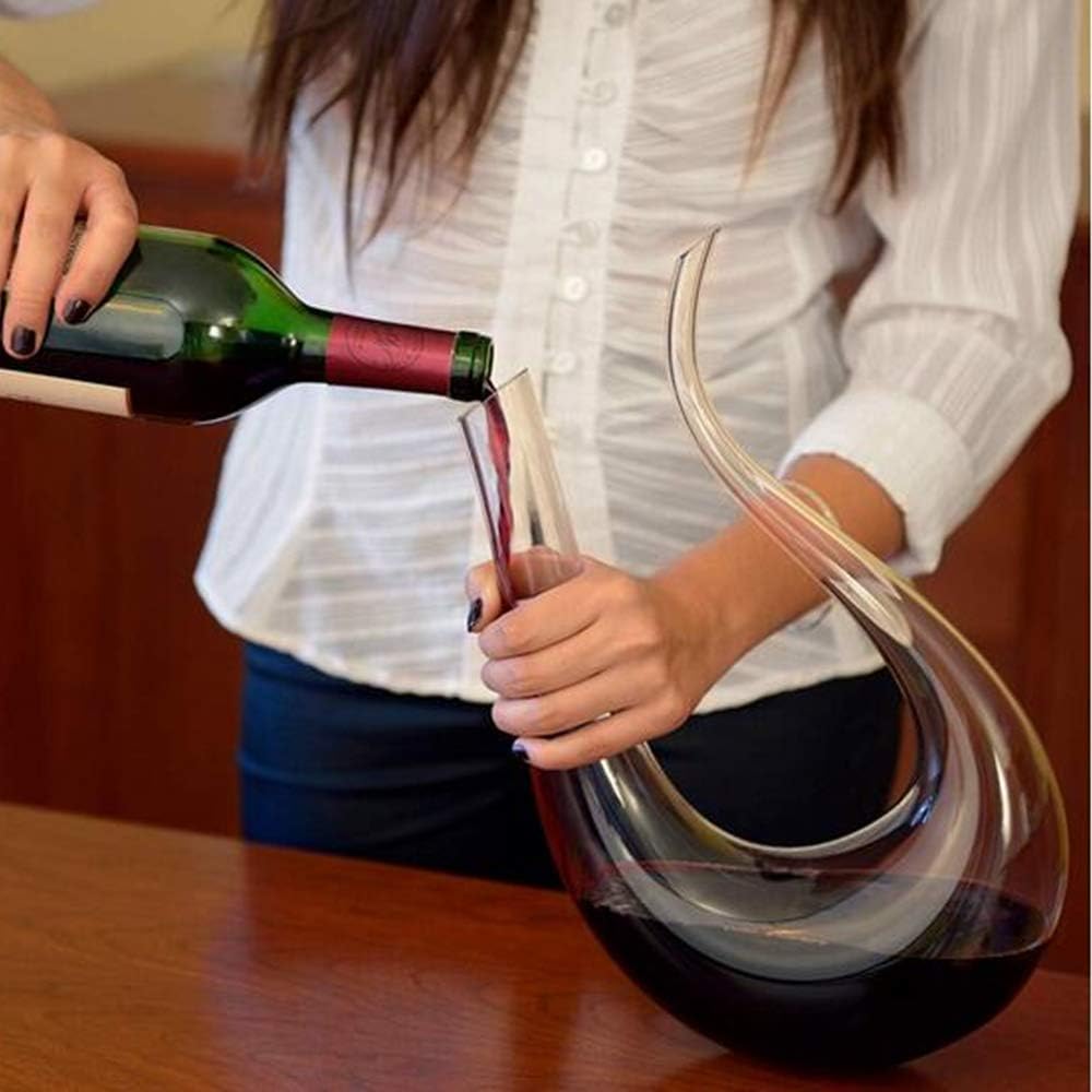 Black Wine Decanter - 100% Lead-Free U Shaped Crystal Glass Wine Carafe Hand-Blown Red Wine Decanter Carafe