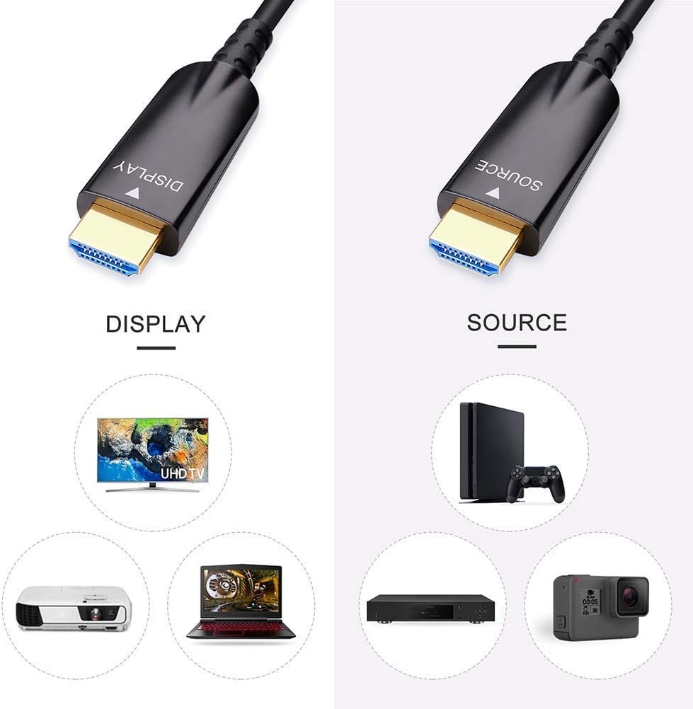 DTech 75ft Fiber Optic HDMI Cable with 4K 30Hz and 1080p 60Hz HD Video 3D ARC HDCP CEC High Speed Supported (75 Feet, Black) compatible with DVD Player, computer monitor, gaming console, TV
