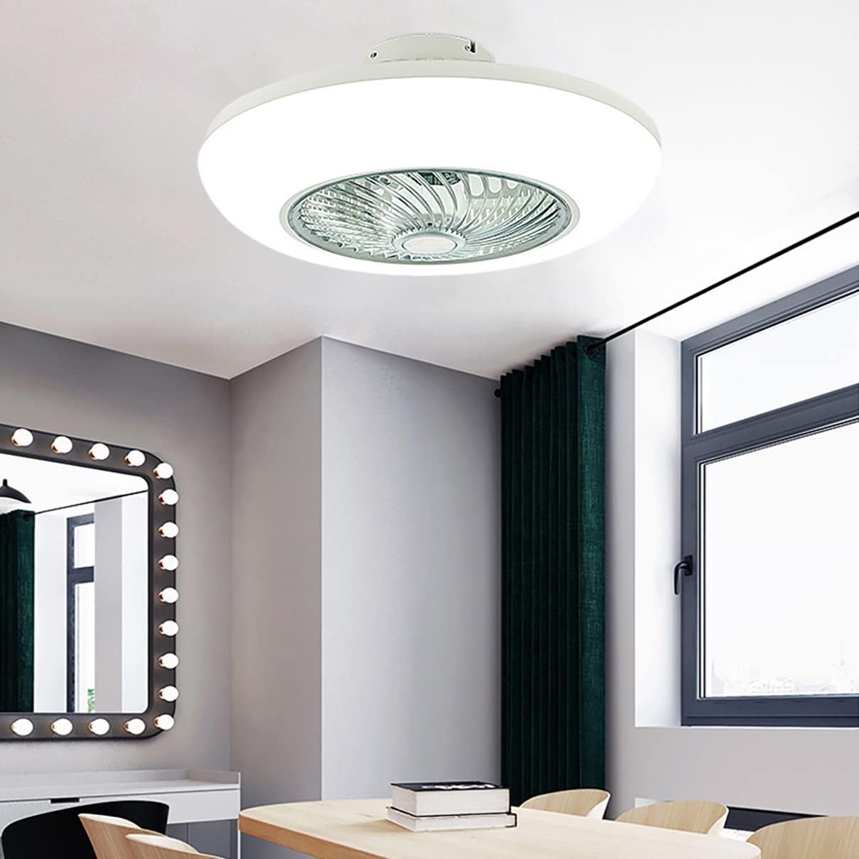 YUEGOO Ceiling Fans with Lamps,72W Fan with Ceiling Light 3 Colors Dimmable Silent Remote Control Bedroom Fan Ceiling Lights Indoor Dining Room Ceiling Fan Light/D